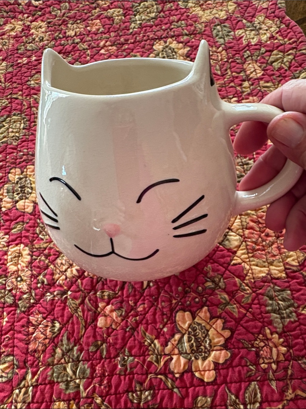 Ceramic Cat Face Coffee Mug - White Cute Whisker Design